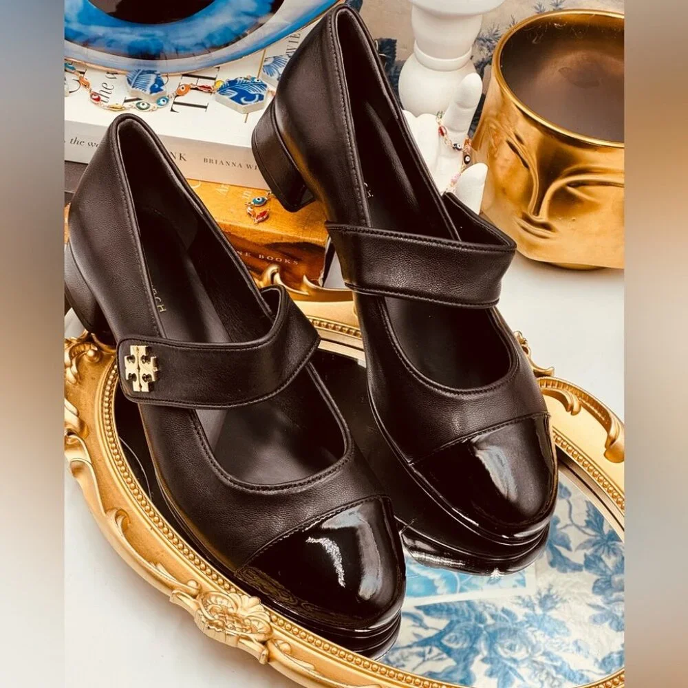 🆕 TORY BURCH 🧿 NWOB Cap-Toe Mary Jane Heeled Ballet Flat, Black, Sz US 7 - Picture 14 of 15